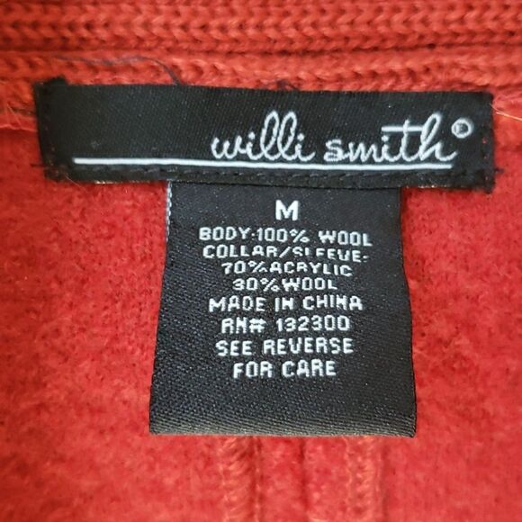 Willi Smith Boiled Wool Cardigan Sweater Belted Womens sz M Shawl Collar Rust - Picture 3 of 8